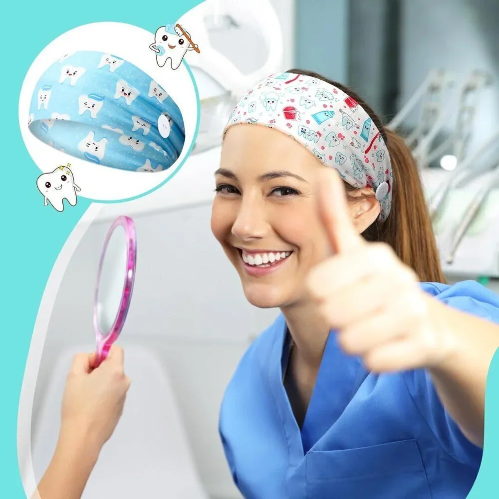 12 Pcs Nursing Headbands Non Slip Elastic with Buttons for Mask Mask Relief